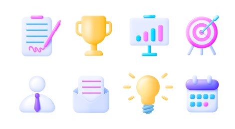 business icons in 3d style on white background. business strategy. creative design. winner award. business icons, great design for any purposes. 3d vector illustration