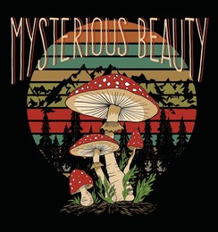 mysterious beauty.mushroom wild flowers tshirt graphics design