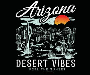 arizona trip hand drawn graphic print design for t shirt, apparel, sticker, batch, background, poster and others. wild cactus vector vintage artwork. desert vibes outdoor design..