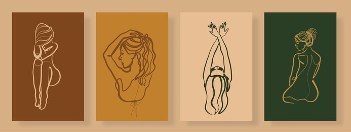 sample product surreal faces continuous line, drawing of set faces and hairstyle, fashion concept, woman beauty minimalist, vector illustration pretty. contemporary portrait mug, shirt, postcard