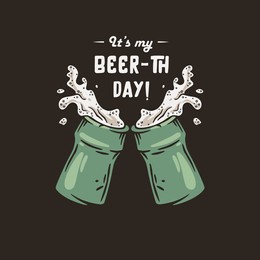 beer bottle with foam for print. original brew design of bottle beer with froth for bar