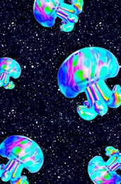 minimalistic stylized collage wallpaper. 3d creative holography jelly fish in cosmic space