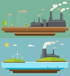 ecology concept. green energy and environment pollution designs, nuclear power plant, flat design