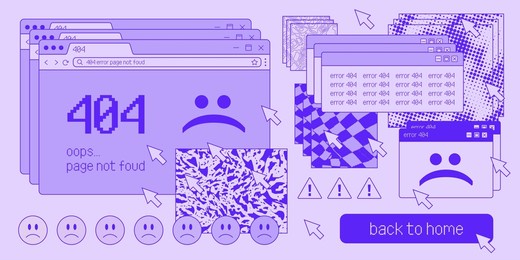 vaporwave retro desktop artwork. 404 error illustration. 90s computer interface vector design.