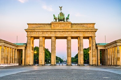 brandenburg gate during the sunrise in berlin, germany