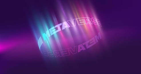abstract background with metaverse text describing 3d virtual reality universe