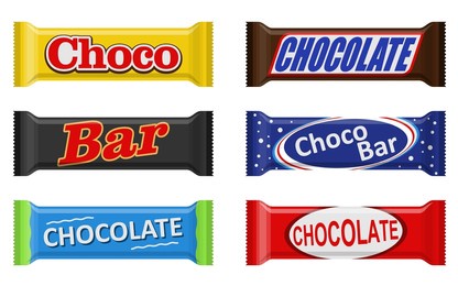 chocolate bar of candy bar set isolated on white background. sweets snacks bars packages templates. dessert food vector illustration