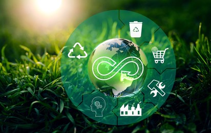 energy consumption and co2 emissions are increasing. circular economy concept. sharing, reusing,repairing,renovating and recycling existing materials and products as much possible.