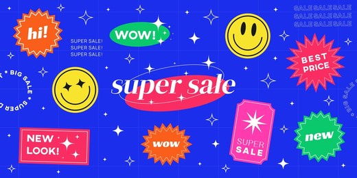 cool trendy sale banner with stickers vector design. abstract promotion illustration. shopping badges.