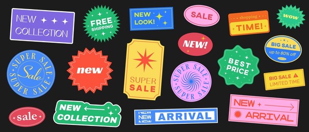abstract background with cool sale stickers. promo badges vector design. shopping labels.