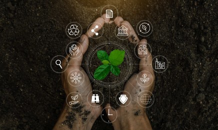 esg icon concept in the woman hand for environmental, social, and governance by using technology of renewable resources to reduce pollution and carbon emission . 