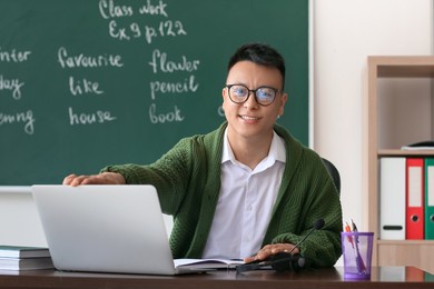 asian teacher conducting english lesson online