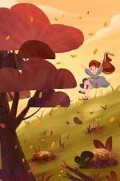 illustration autumn scenery falling leaves computer drawing chalk drawings