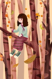 illustration autumn scenery falling leaves computer drawing chalk drawings