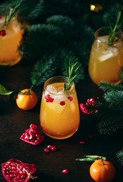 tangerine pomegranate christmas party fizz cocktail