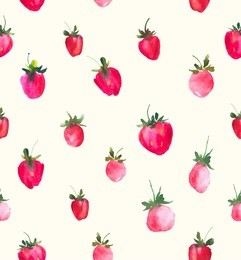 seamless background with fresh strawberries painted with watercolors. bright juicy berries. easy simple outline style