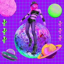 contemporary digital collage art. urban girls back in 90s style. pop zine culture in trendy cosmic vapor wave creative space. fashion, party, clubbing concept