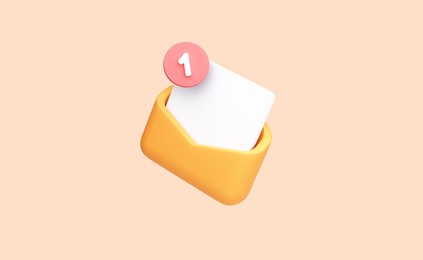 3d letter in envelope icon with notification. mail envelope with marker message. cartoon illustration isolated on background. minimal design. 3d rendering
