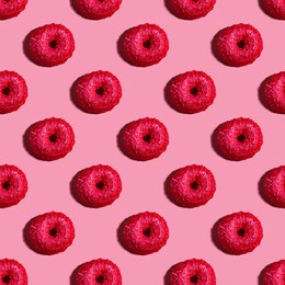 seamless background with red raspberry donut. pink pattern.