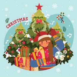 merry christmas tree gift cartoon 