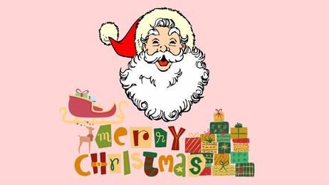 merry christmas and happy new year greeting card with santa claus and gift box 