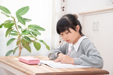 elementary school girl studying for entrance exams