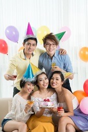 vietnamese young people celebrating birthday at home