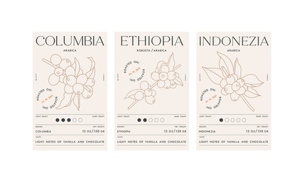 vector set illustration design labels for coffee packages. minimalistic and modern design with coffee beans branch.