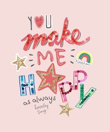 typography slogan with colorful sequins and glitters star vector illustration