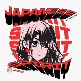 japanese spirit text slogan print vector design with anime girl illustration for tee and poster