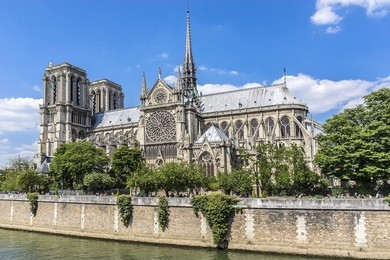 view of cathedral notre dame de paris - a most famous gothic, roman catholic cathedral (1163 - 1345) on the eastern half of the cite island.