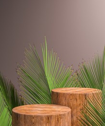 wood pedestal for display,luxury wood porduct stand ,empty wood podium,concept scene stage showcase,3d rendering.