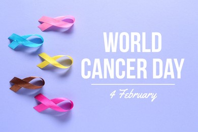 awareness card for world cancer day with ribbons