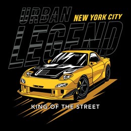 race car legend, king of the street, car race drift car vector art print