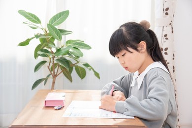 elementary school girl studying for entrance exams
