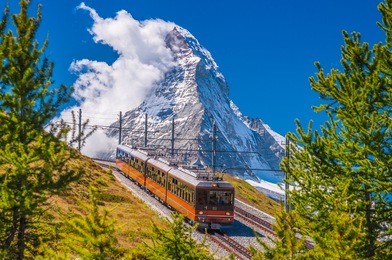 mountain train in front of matterhorn peak