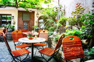 cafe terrace in small european city