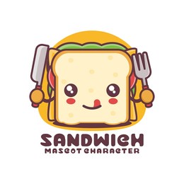 vector sandwich cartoon mascot, suitable for, logos, prints, stickers, etc, isolated on a white background.