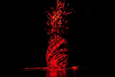 non-fungible token nft, crypto art, digital art concept. neon red laser pineapple on black background. modern art,