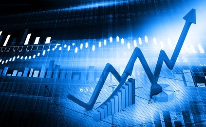 business graph on blue background 	