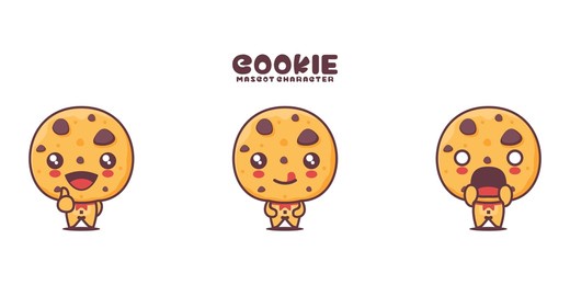 cookie cartoon mascot, with different expressions, isolated on a white background.