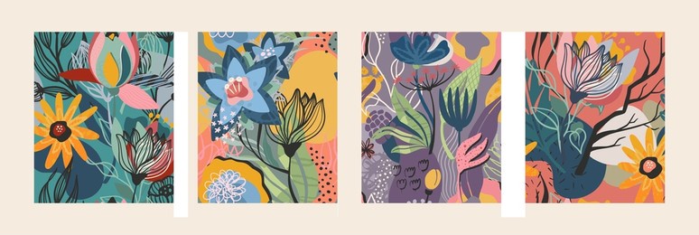 set of abstract floral seamless patterns. modern trendy vector collection