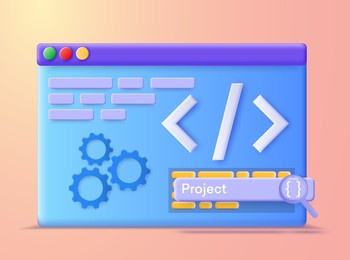 website programming and coding. 3d programming software engineering it technologies. the developer code icon in the computer window. the development window with the code. vector illustration