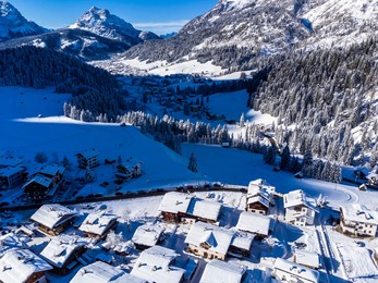 cold and snowy winter. sappada dolomites from above.