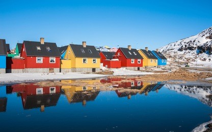reflection of colorful houses in greenland