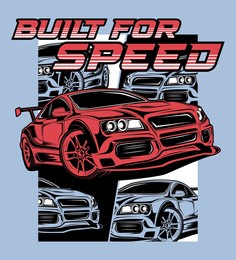 built for speed, racing car vector illustration, vector print for kidswear
