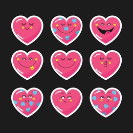 a set of stickers of hearts with funny faces.