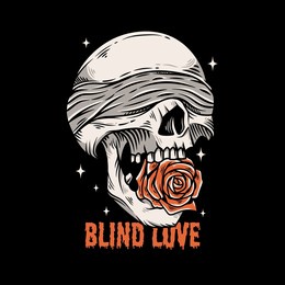 skull head illustration bite a rose