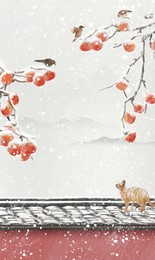 winter ink wind red wall solar term illustration