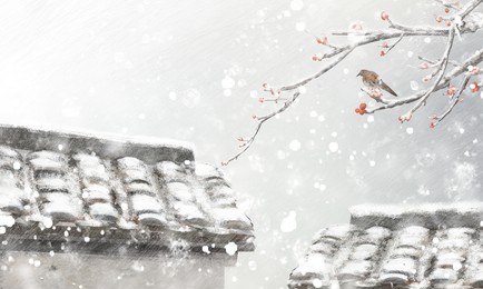 ink wind light snow solar term illustration background